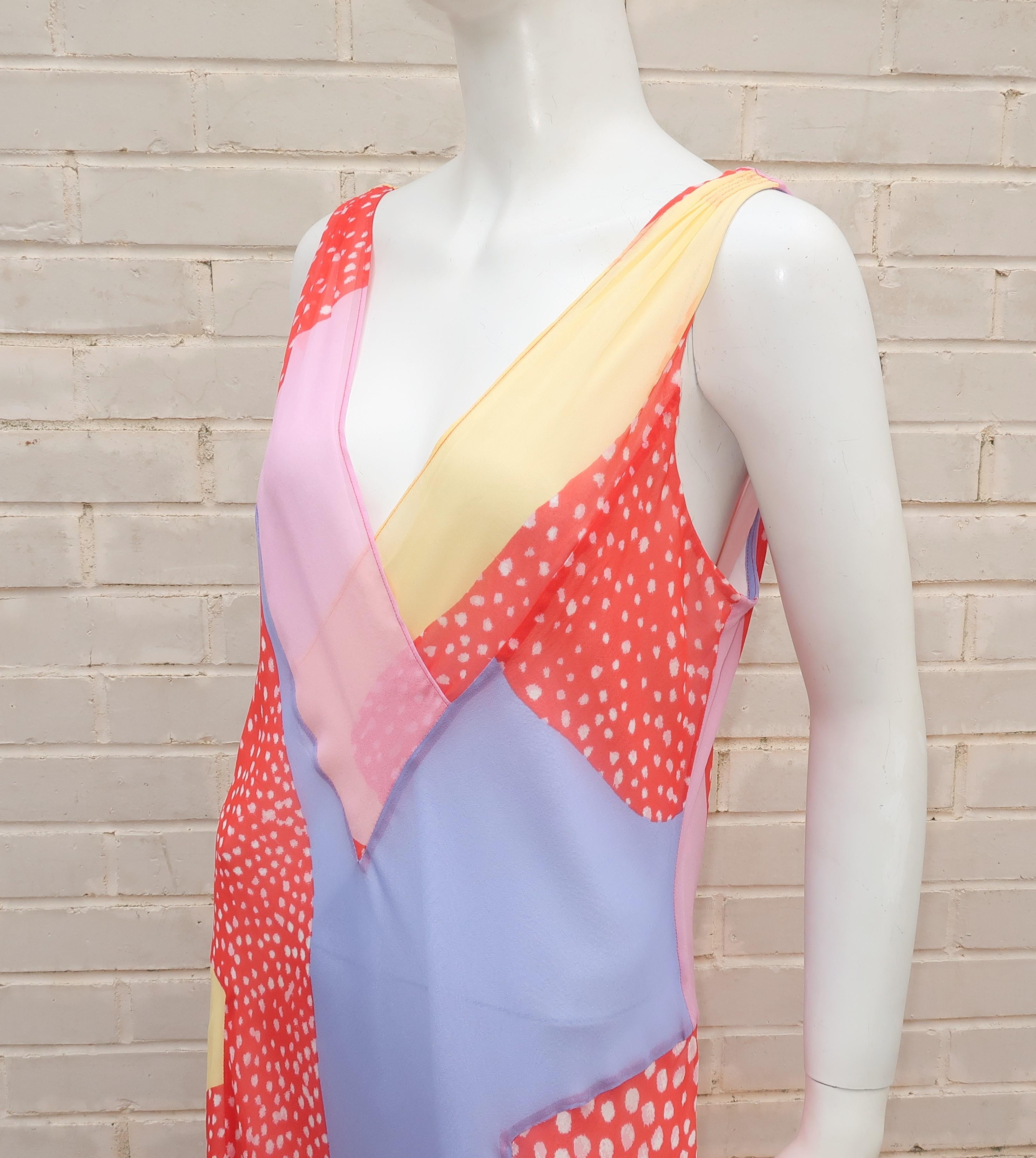 Women's Diane Von Furstenberg Silk Chiffon Patchwork Handkerchief Dress