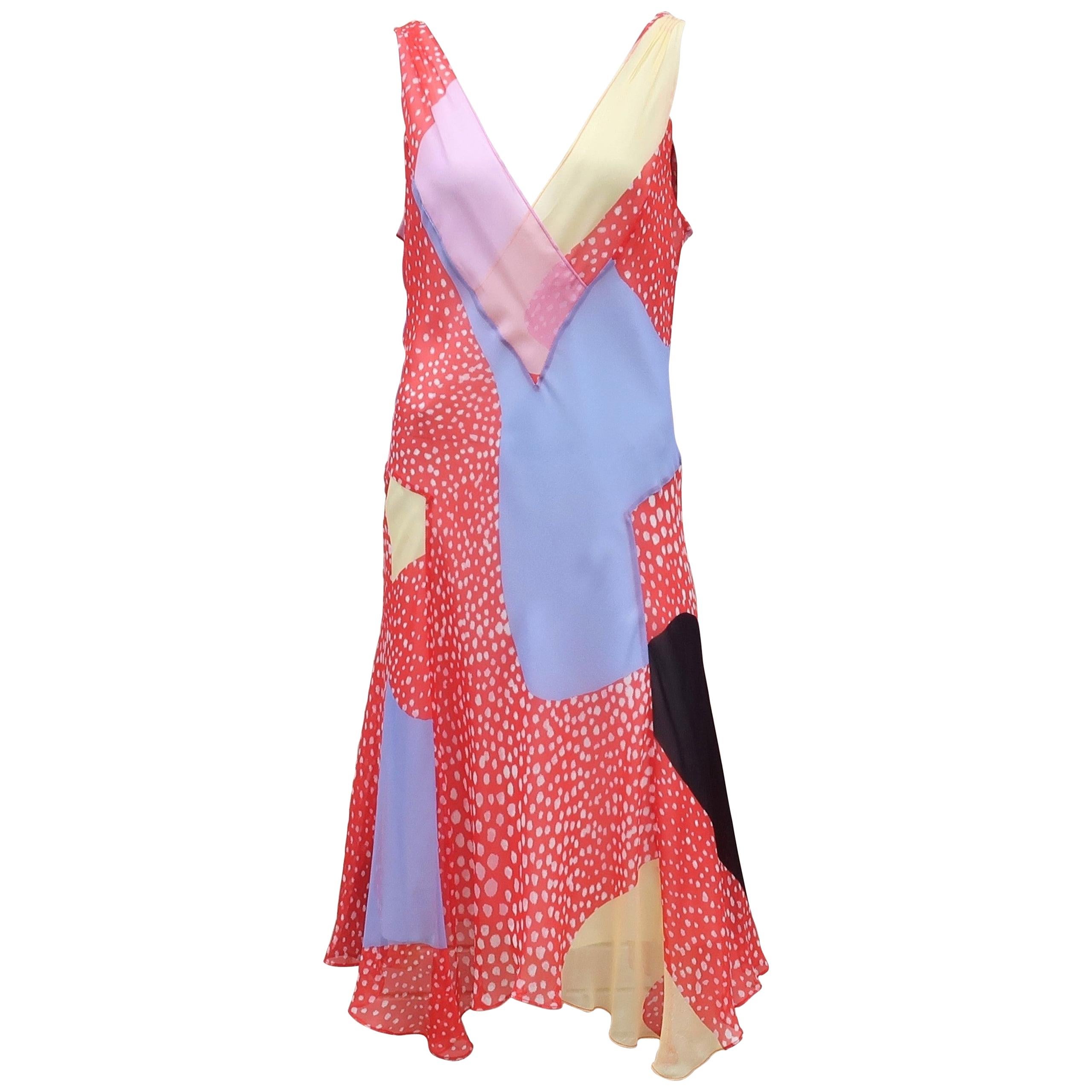 Diane Von Furstenberg Silk Chiffon Patchwork Handkerchief Dress