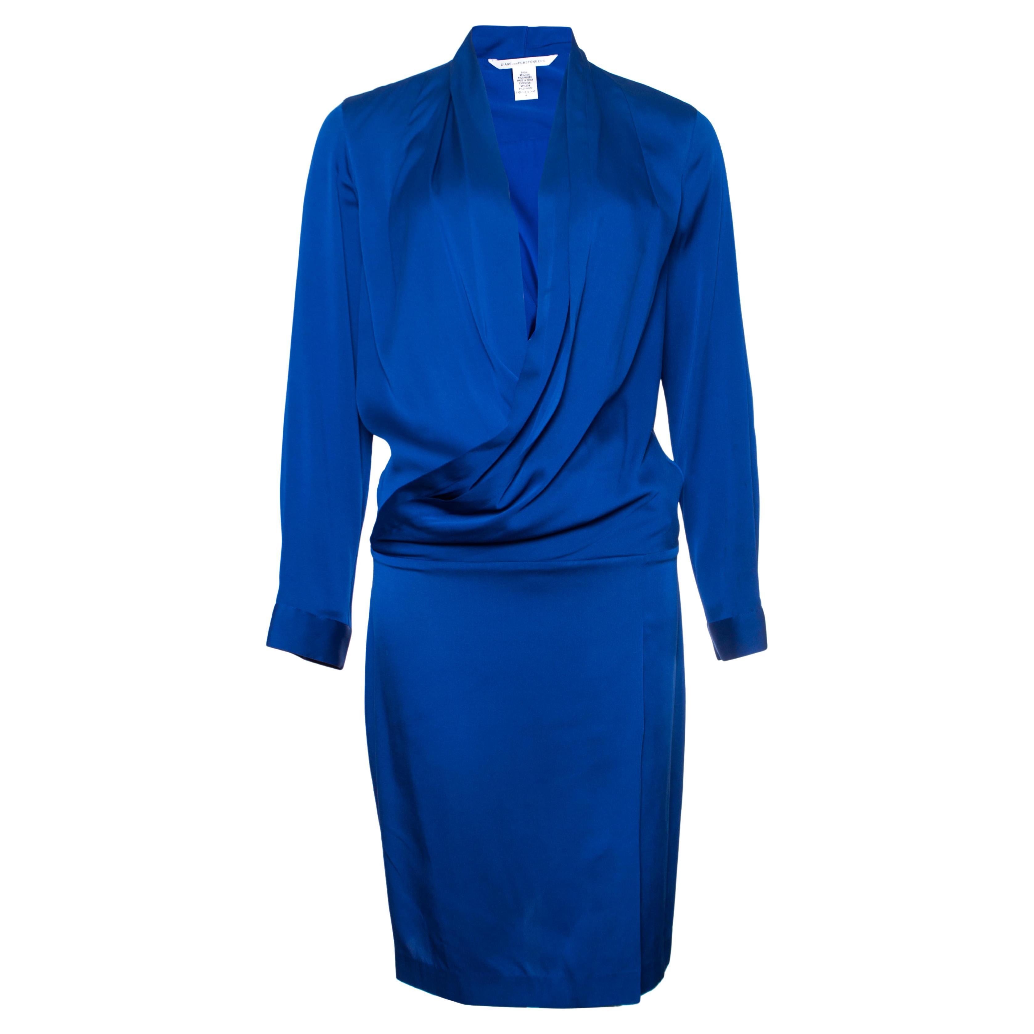 Diane von Furstenberg, silk dress in cobalt blue For Sale