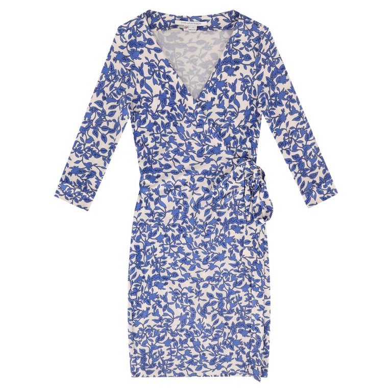 diane von furstenberg blue and white wrap dress DVF 100% Silk Jersey Shibori Blue White Wrap Dress – Priscilla Posh