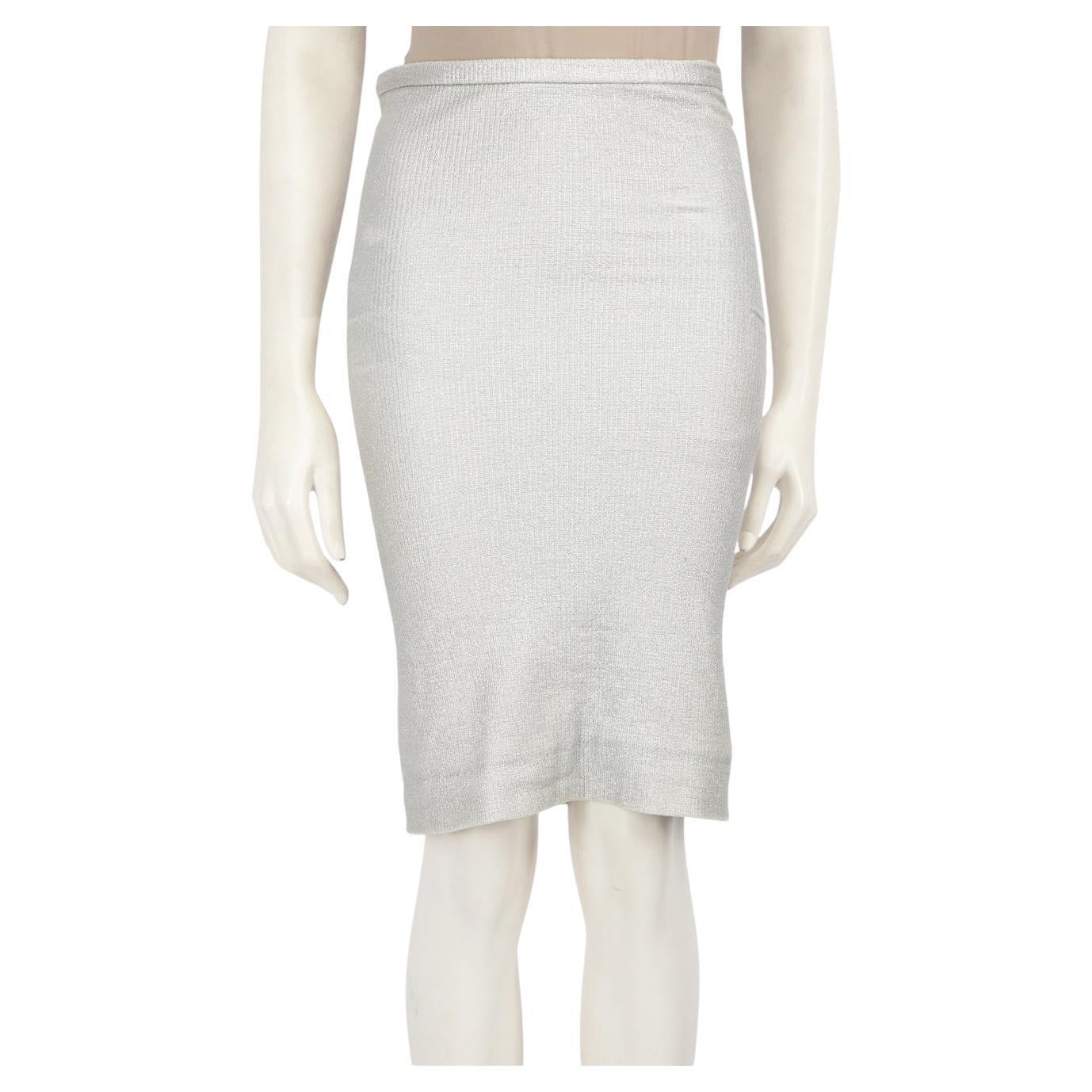 Diane Von Furstenberg - Jupe moulante argentée longueur genou, taille XXS