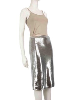 Diane Von Furstenberg Silver Sequinned Knee Length Skirt Size XXS