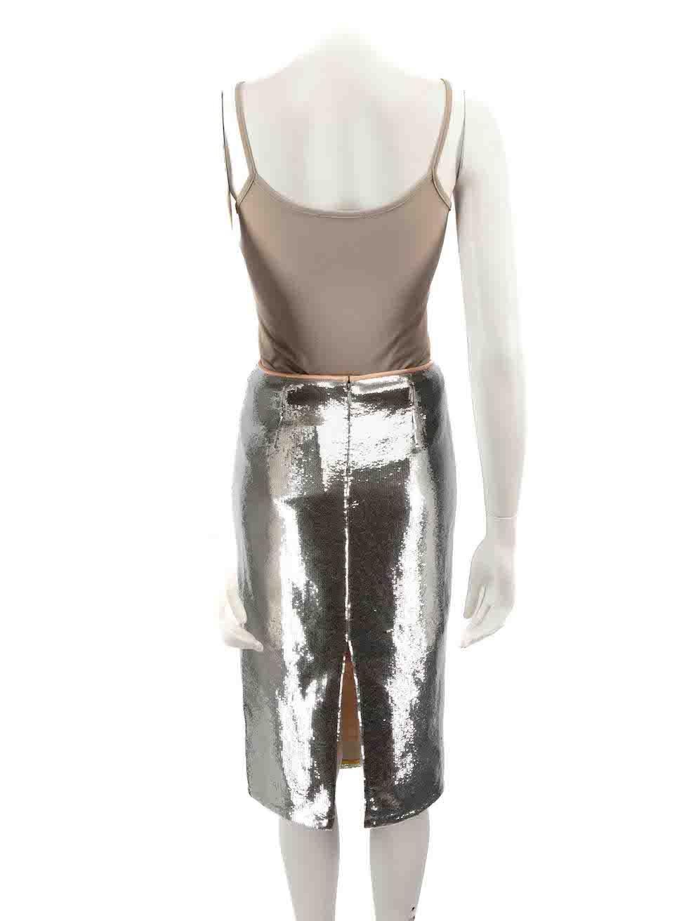 Diane Von Furstenberg Silver Sequinned Knee Length Skirt Size XXS In New Condition In London, GB