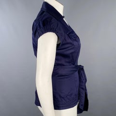 Diane von Furstenberg Taglia 10 Gaines Viola Blu Cotone Plissettato Top Casual