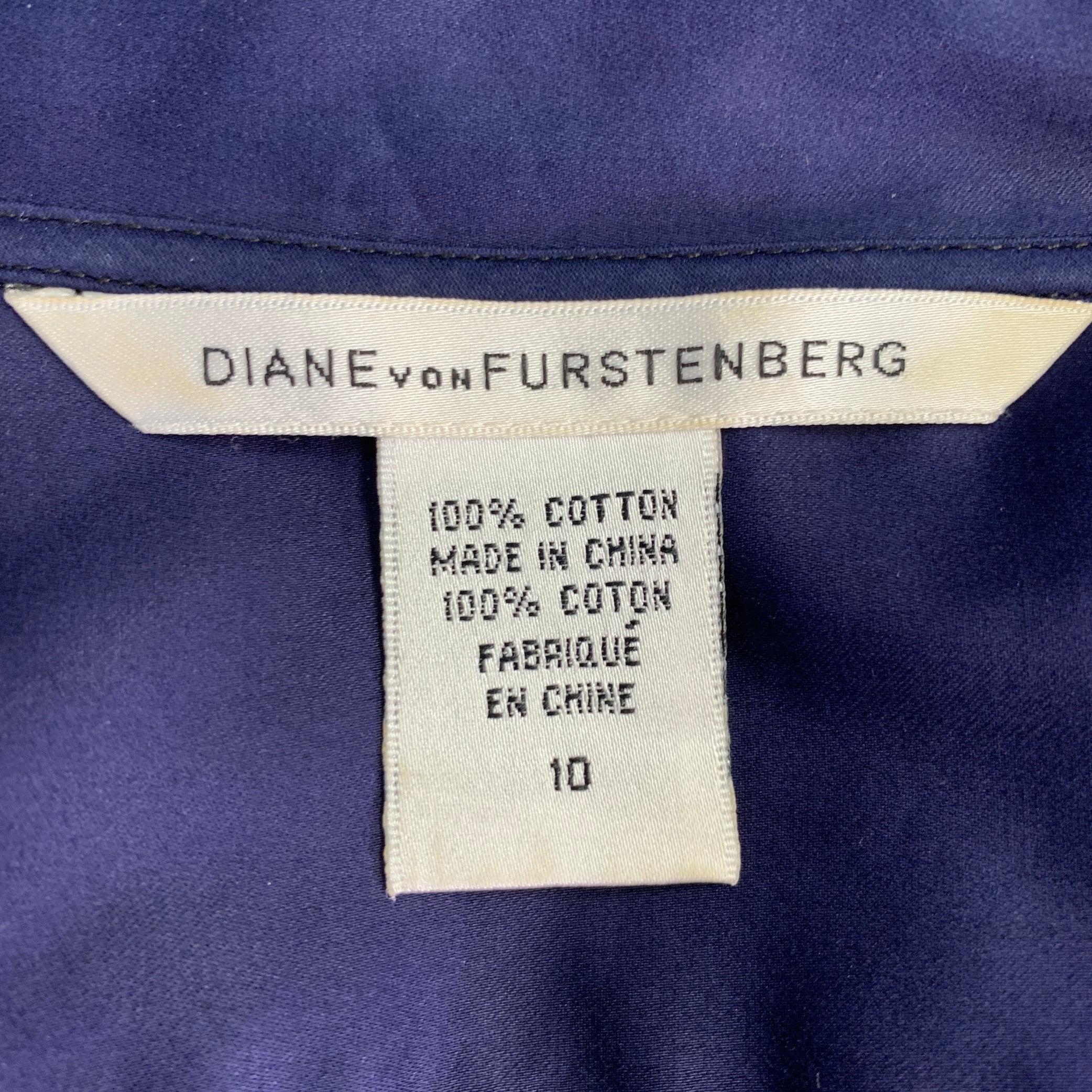 DIANE VON FURSTENBERG Size 10 Gaines Purple Blue Cotton Pleated Wrap Casual Top In Excellent Condition In San Francisco, CA