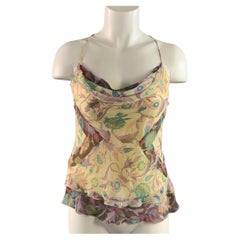DIANE VON FURSTENBERG Size 10 Yellow Lavender Silk Floral Tank Casual Top