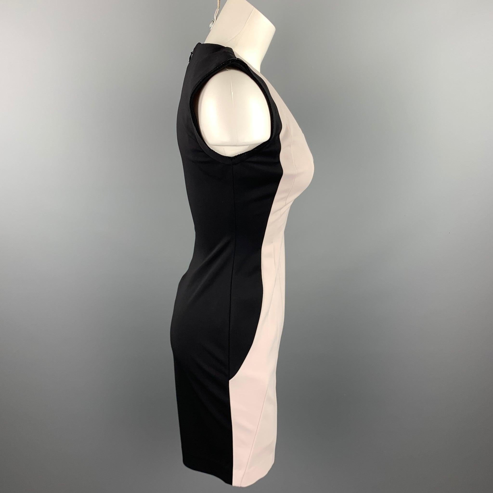 DIANE VON FURSTENBERG Size 2 Cream & Black Pleated Polyamide Sheath Dress In Good Condition For Sale In San Francisco, CA