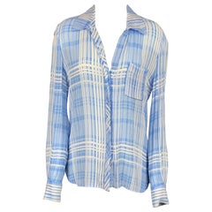 DIANE VON FURSTENBERG - Chemisier en viscose à carreaux bleu clair et blanc, taille 2