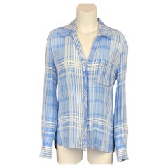 DIANE VON FURSTENBERG Size 2 Light Blue & White Plaid Viscose Blouse