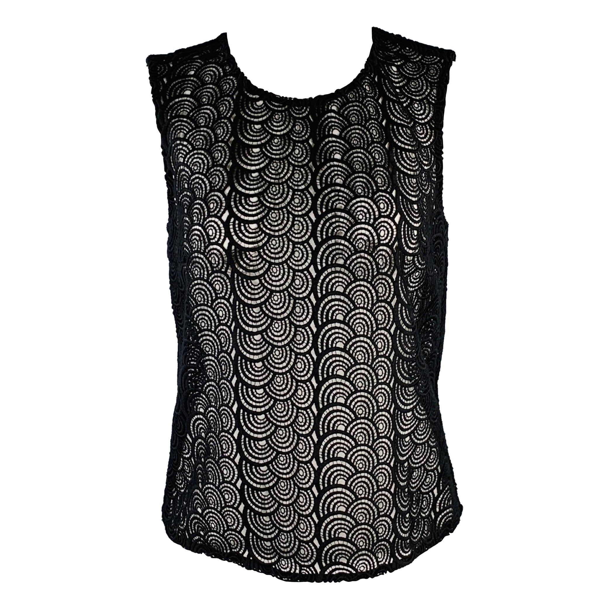 DIANE VON FURSTENBERG Größe 4 Schwarzes ärmelloses Casual Top mit Kreisen und Ärmeln