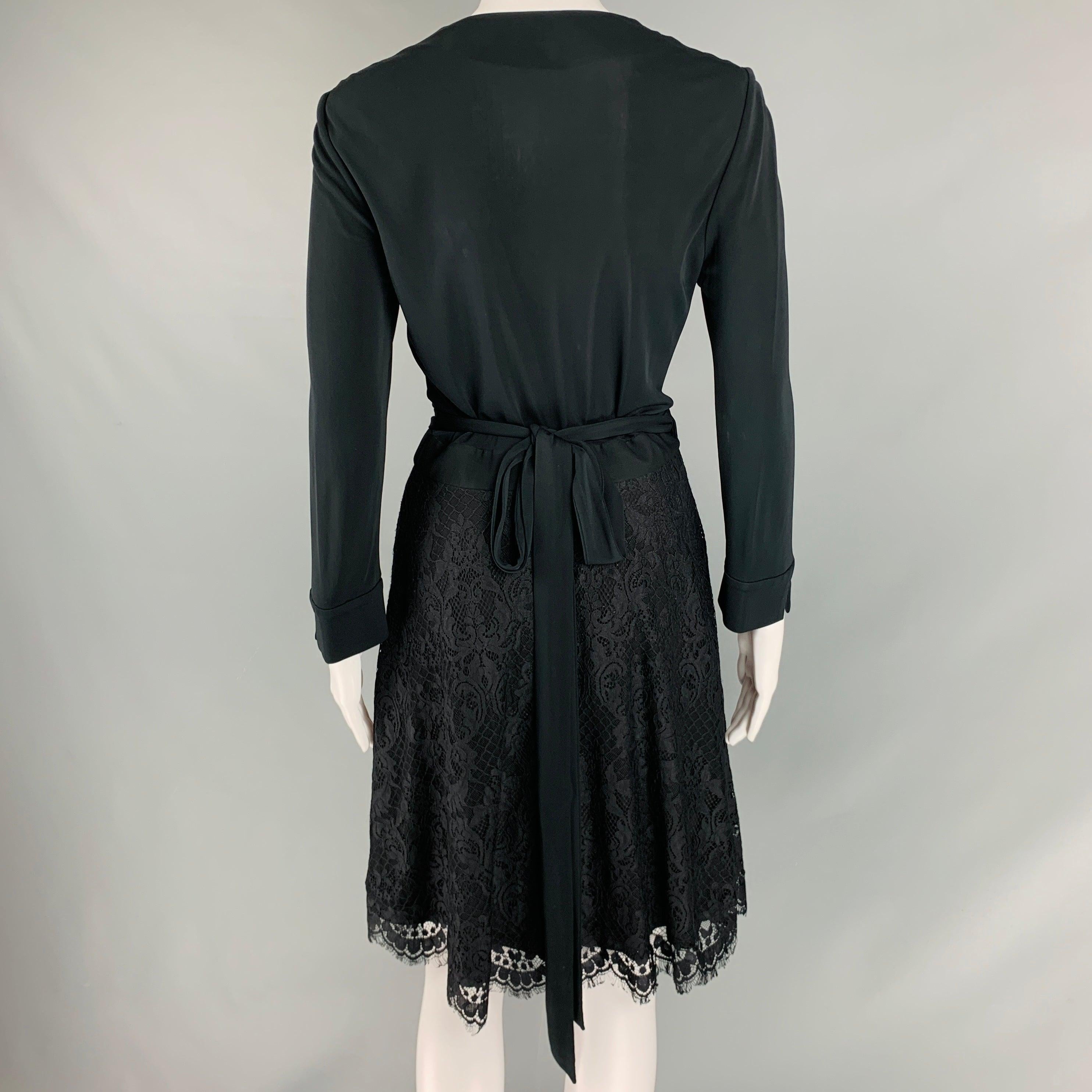 DIANE VON FURSTENBERG Size 4 Black Nylon Lace Wrap Dress In Good Condition For Sale In San Francisco, CA