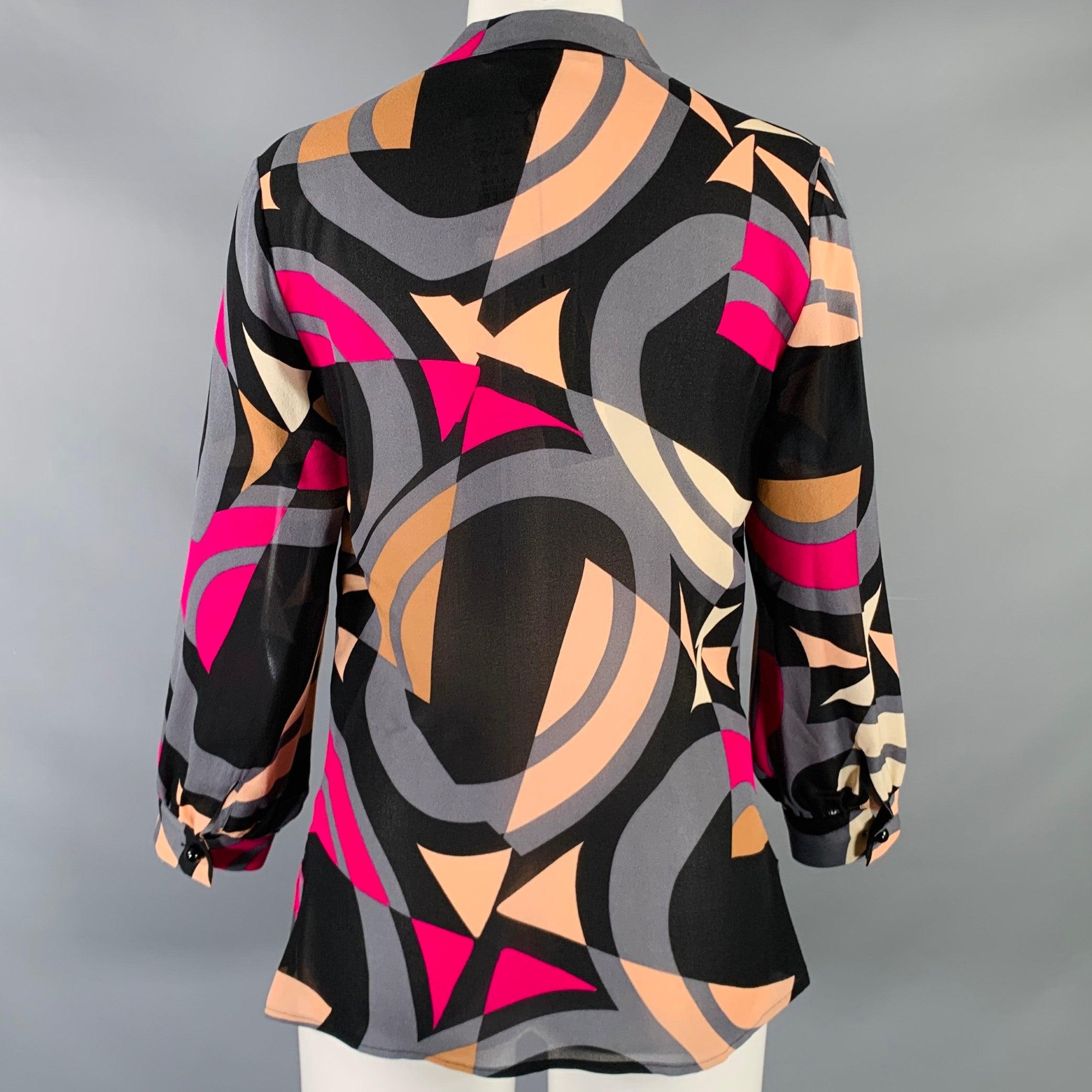 DIANE VON FURSTENBERG Talla 8 Blusa de seda multicolor con cuello en V fruncido en Bueno Estado en San Francisco, CA