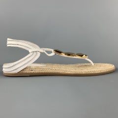DIANE VON FURSTENBERG Size 9.5 White Leather Espadrille Sandals