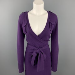 DIANE VON FURSTENBERG Size S Purple Knitted Wool Blend Wrap Dress