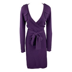 DIANE VON FURSTENBERG Size S Purple Knitted Wool Blend Wrap Dress