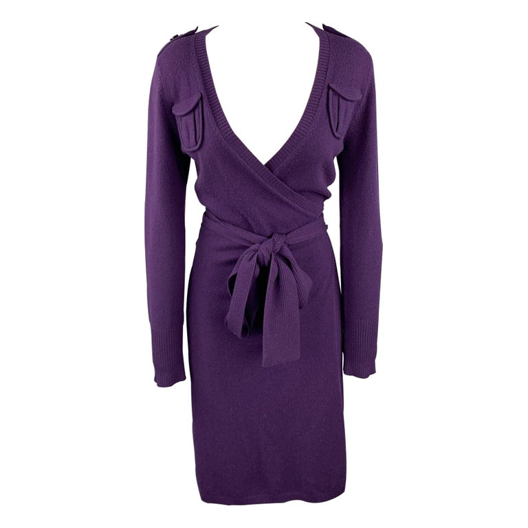 DIANE VON FURSTENBERG Size S Purple Knitted Wool Blend Wrap Dress For Sale  at 1stDibs