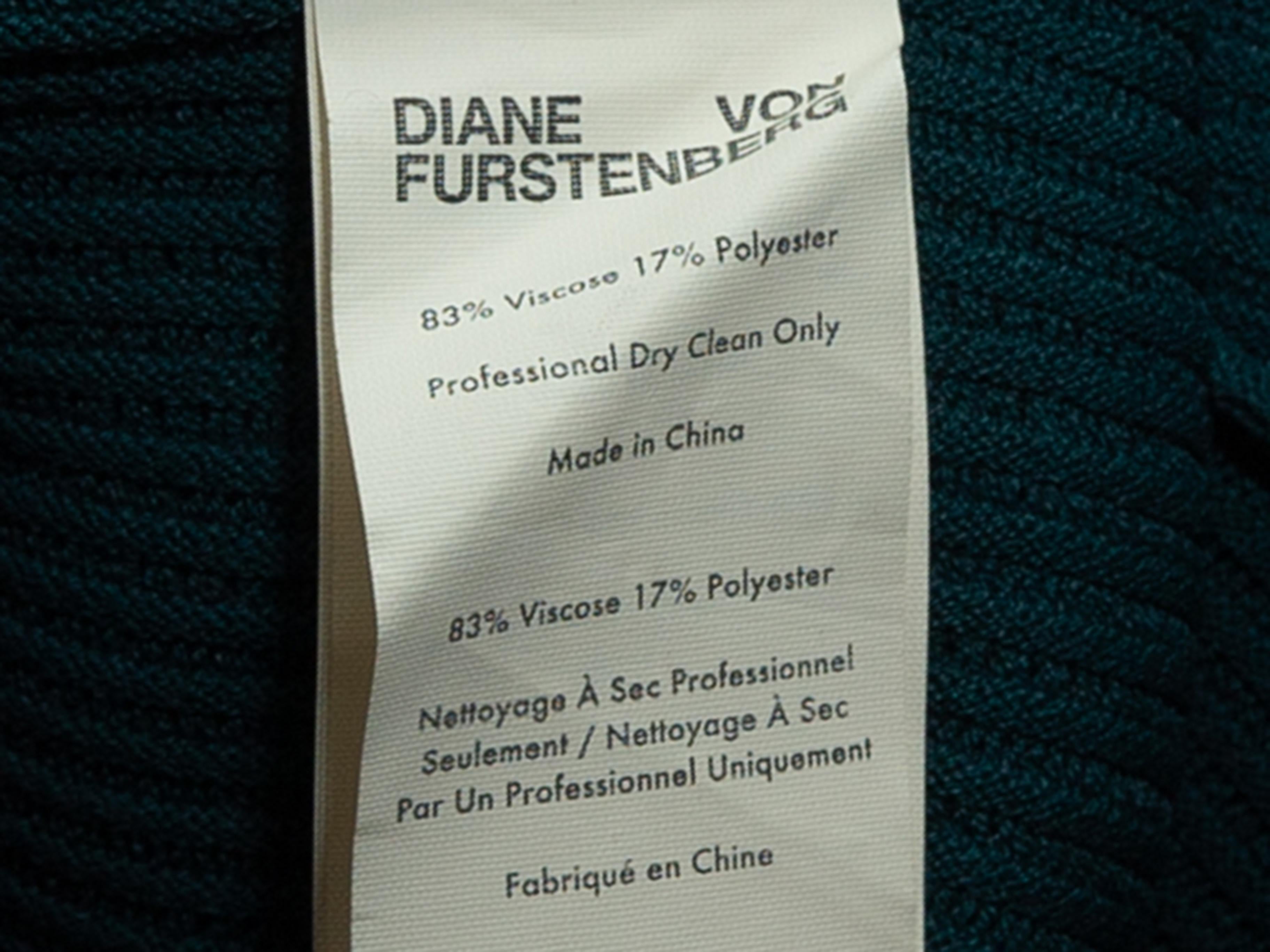Diane Von Furstenberg Teal Rib Knit Asymmetrical Dress In Good Condition In New York, NY