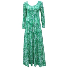 Retro Diane Von Furstenberg Tropical Green & White Maxi Dress, 1970's