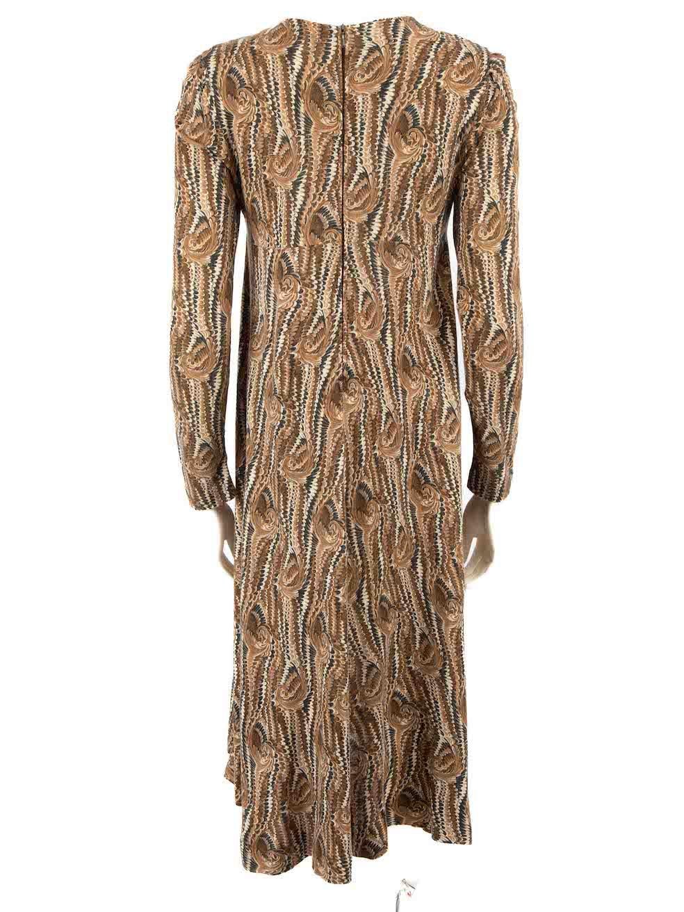 Diane Von Furstenberg Vintage 70's Brown Print Dress Size XXL In Good Condition For Sale In London, GB