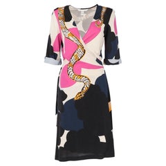 Diane von Fürstenberg Vintage multicolor abstract print silk 2000s midi dress