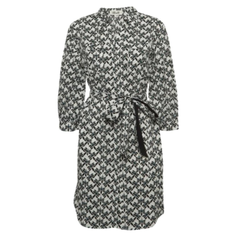 Diane von Furstenberg - Vestito a camicia in cotone con cintura e stampa floreale, bianco, L.