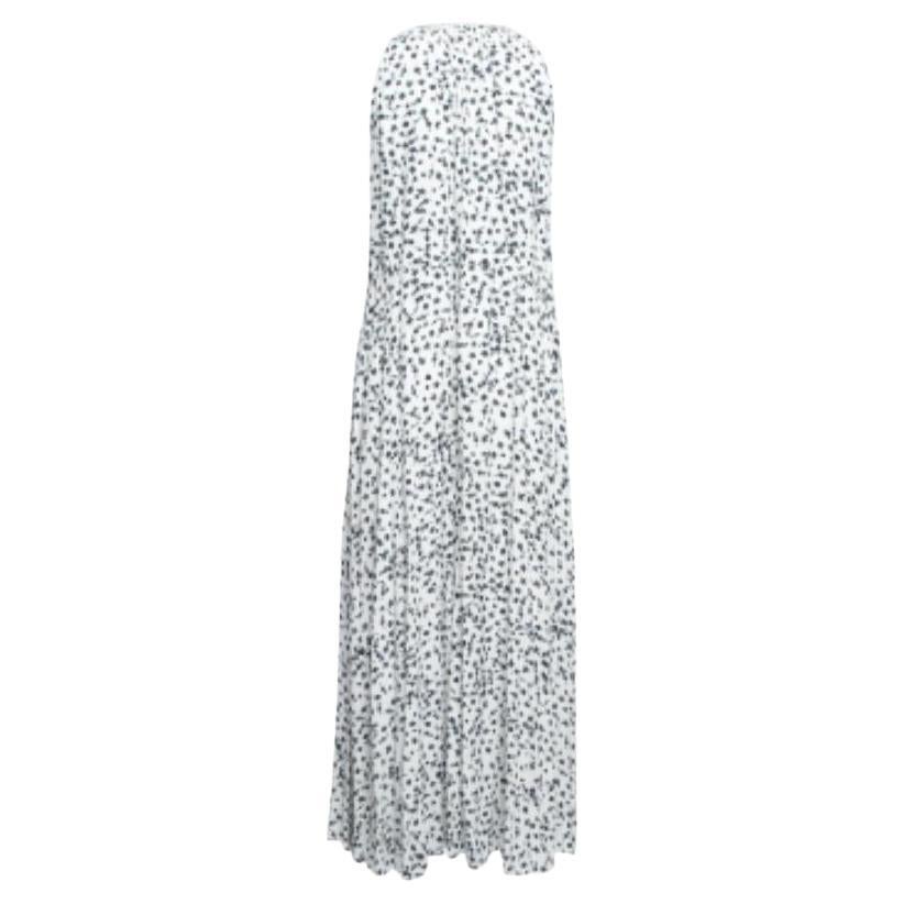 Diane von Furstenberg Weißes Maxikleid aus Krepp mit Blumendruck und Kordelzug an der Taille M