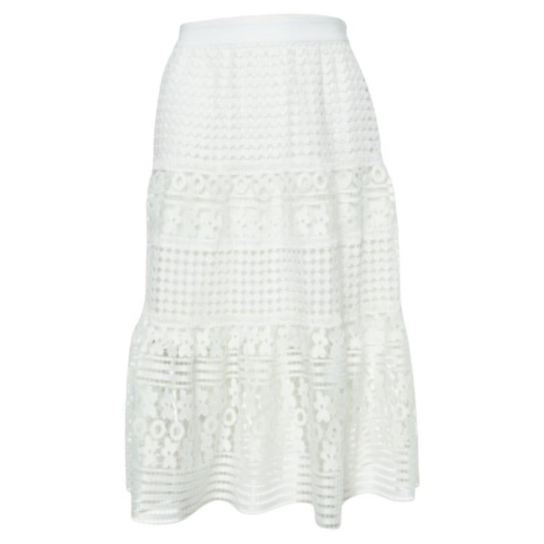 Diane von Furstenberg Jupe longueur genou en dentelle blanche M. en vente