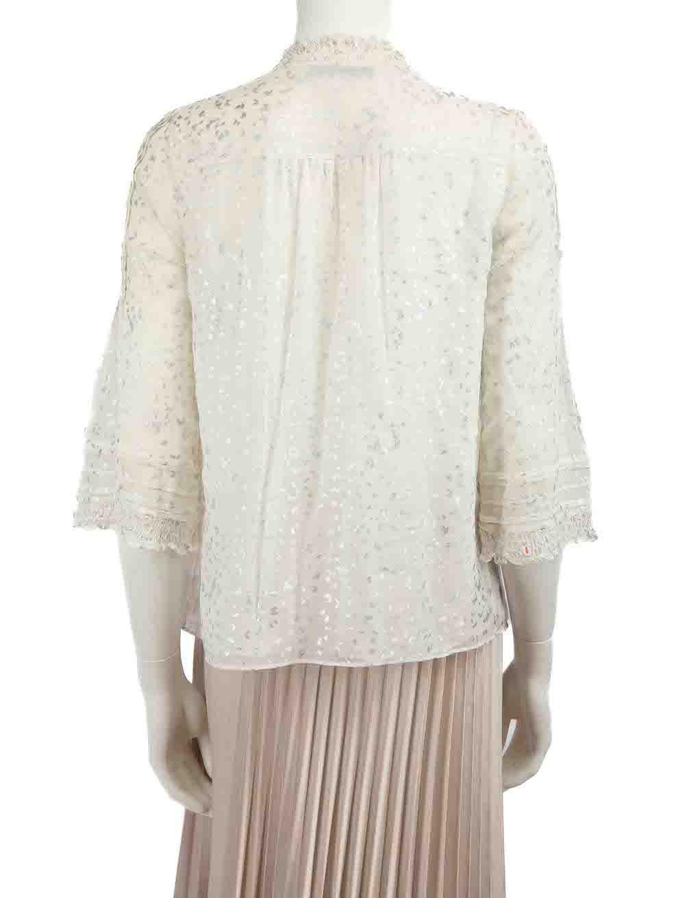 Diane Von Furstenberg White Metallic Buttoned Top Size S In Good Condition For Sale In London, GB