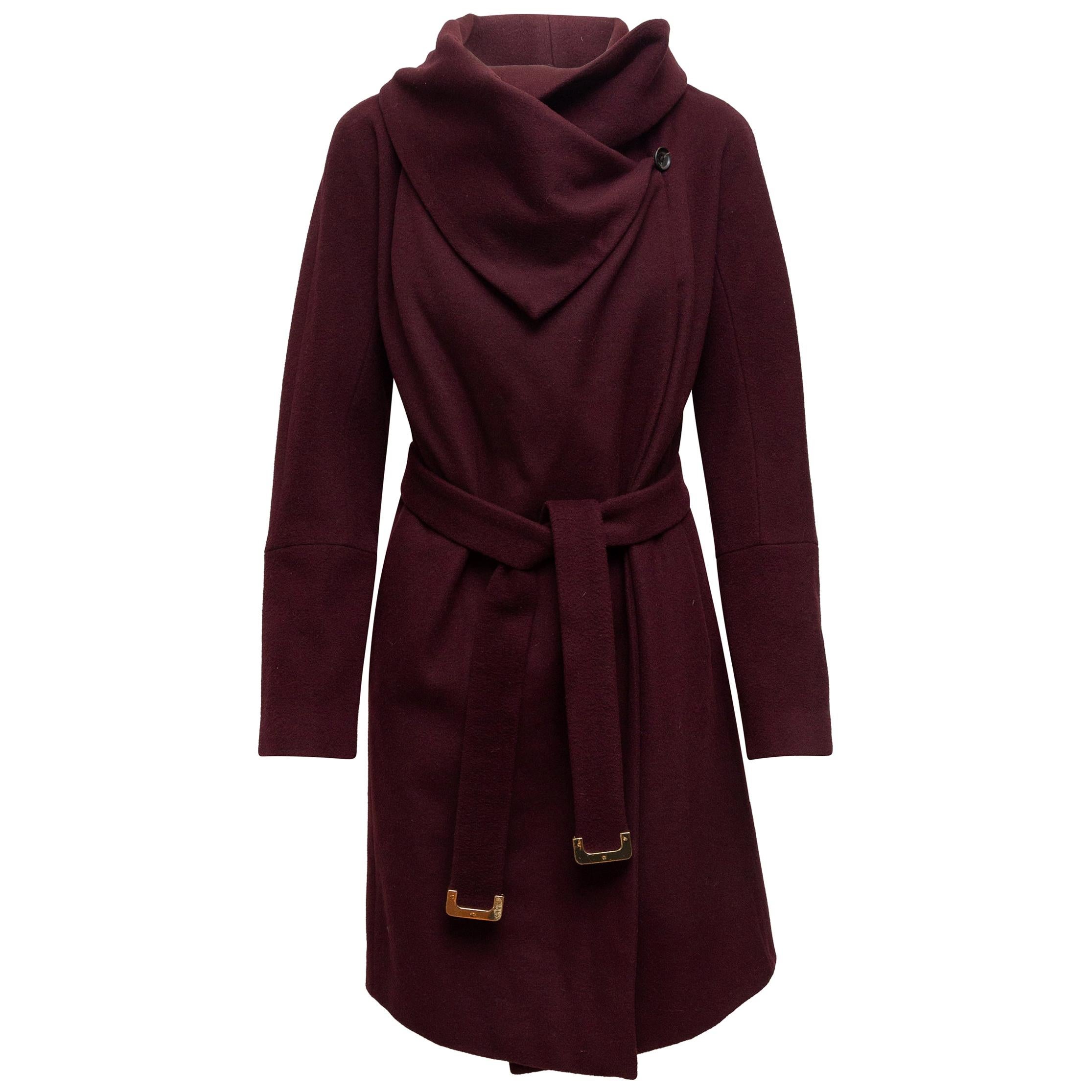 Diane Von Furstenberg Wine Wool & Cashmere Belted Coat