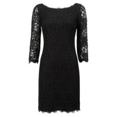 Diane Von Furstenberg Women's Black Lace Round Neck Mini Dress