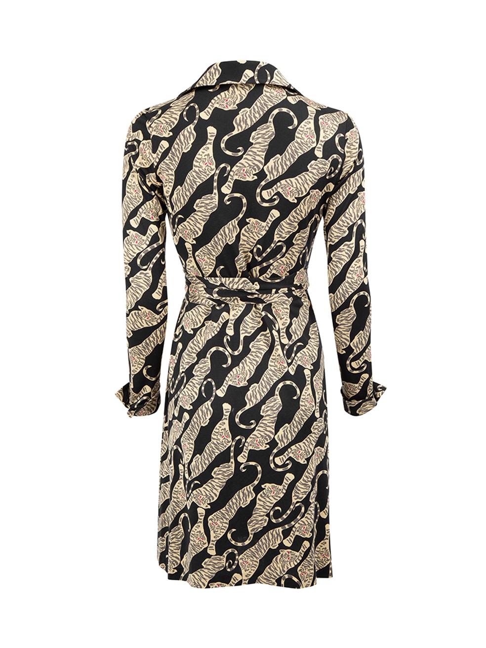 Diane Von Furstenberg Women's Black Silk Tiger Print Wrap Dress In Good Condition In London, GB