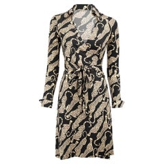 Used Diane Von Furstenberg Women's Black Silk Tiger Print Wrap Dress