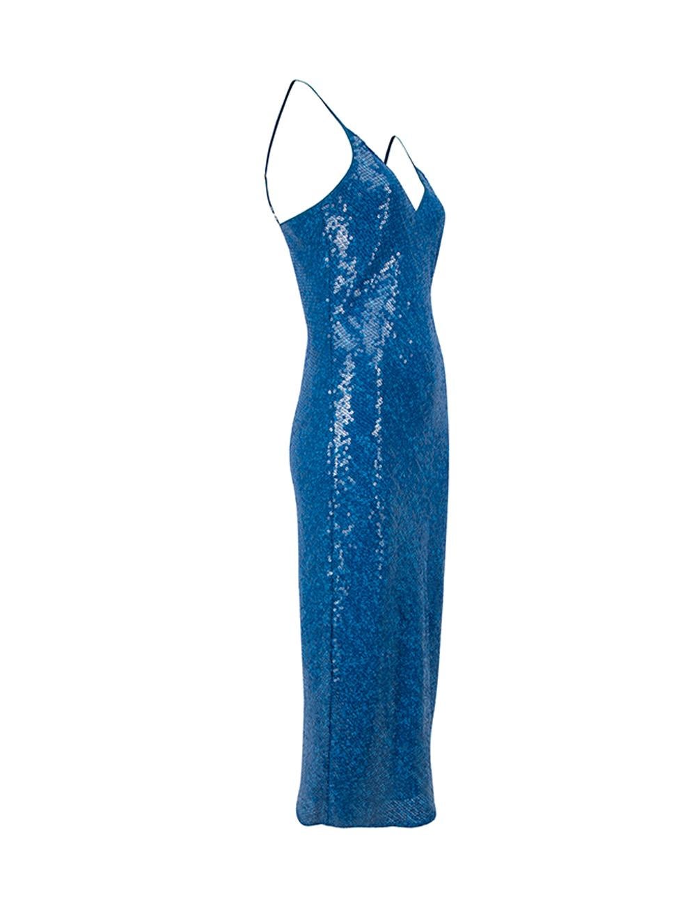 CONDITION is Never worn, with tags. No visible wear is evident on this brand new Diane Von Furstenberg designer resale item. Details Blue Silk Slip midi dress Sequinned V neckline Adjustable shoulder straps Fully lined Made in China Composition 100%
