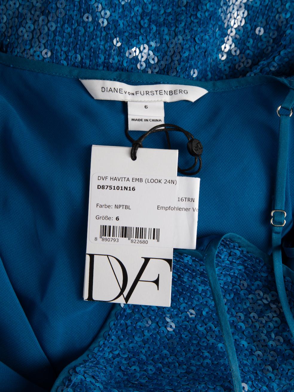 Diane Von Furstenberg Women's Blue Silk Sequinned V-Neck Slip Dress 1