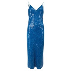 Diane Von Furstenberg Women's Blue Silk Sequinned V-Neck Slip Dress