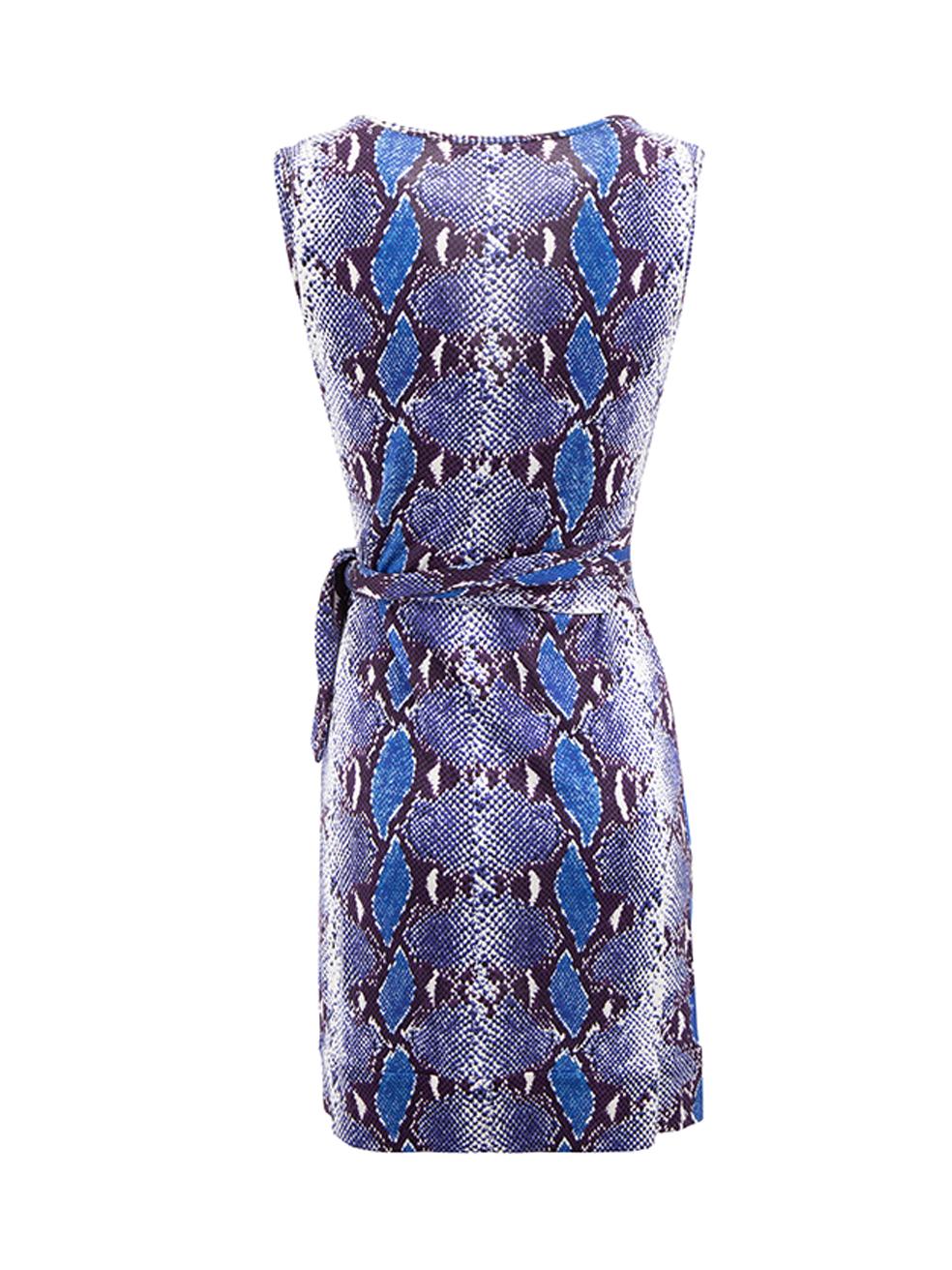 Diane Von Furstenberg Women's Blue Snakeskin Pattern Mini Dress In Good Condition For Sale In London, GB