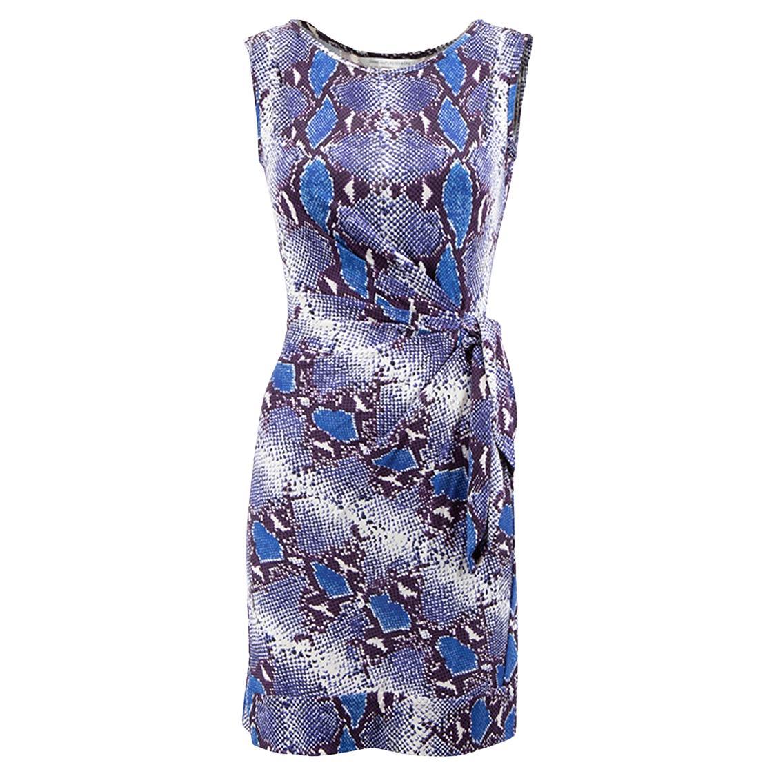 Diane Von Furstenberg Women's Blue Snakeskin Pattern Mini Dress For Sale