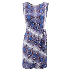 Used Diane Von Furstenberg Women's Blue Snakeskin Pattern Mini Dress