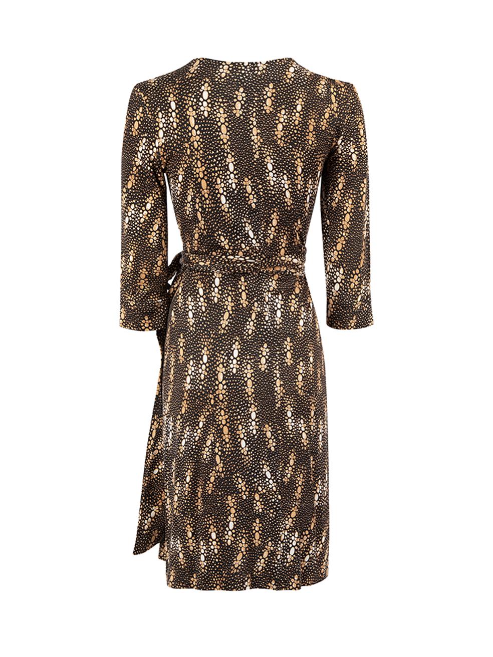 Diane Von Furstenberg Women's Vintage Brown Printed Wrap Dress In Excellent Condition In London, GB