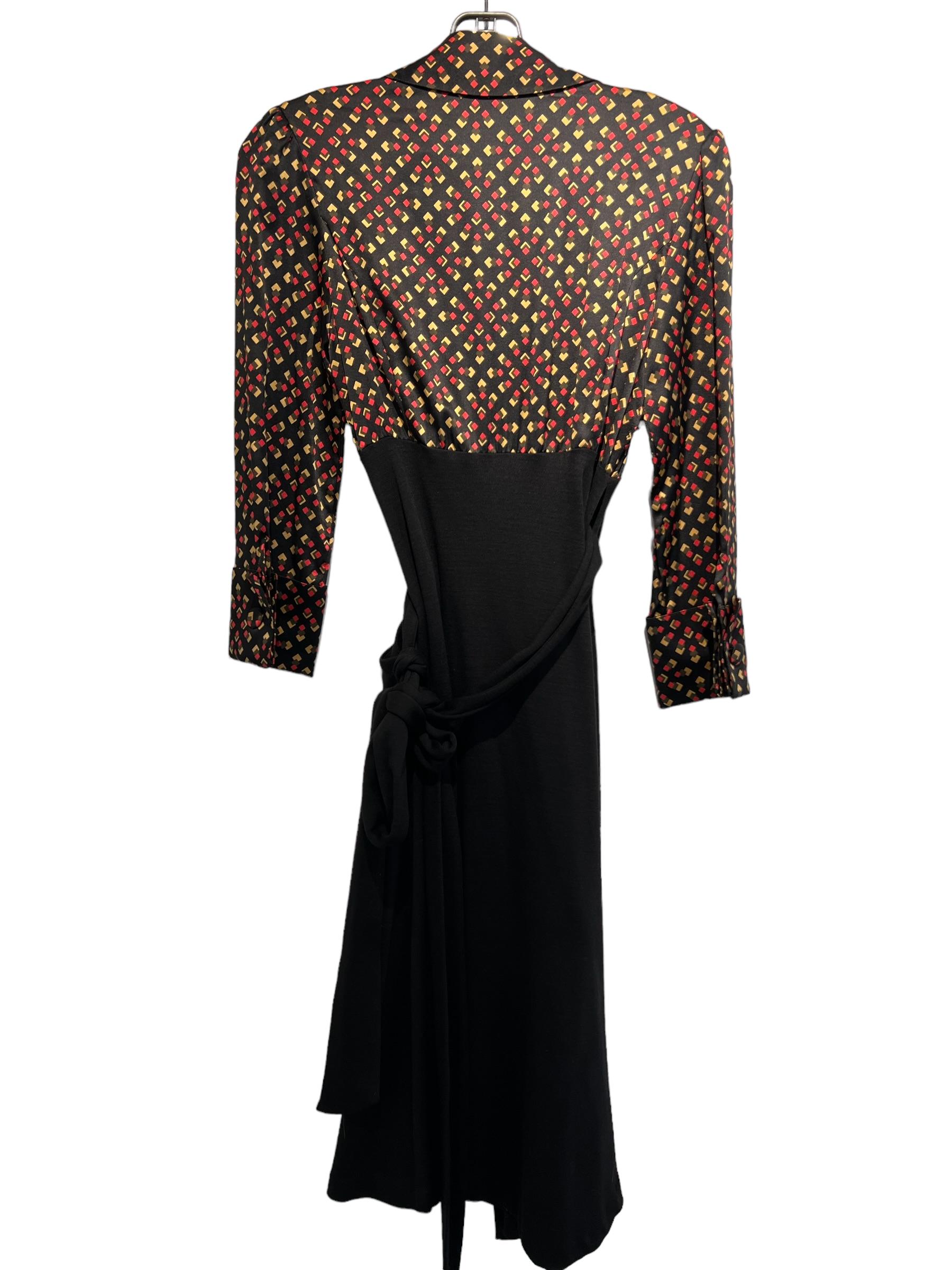 Black Diane Von Furstenberg Wool Long Sleeve Dress Size 6 