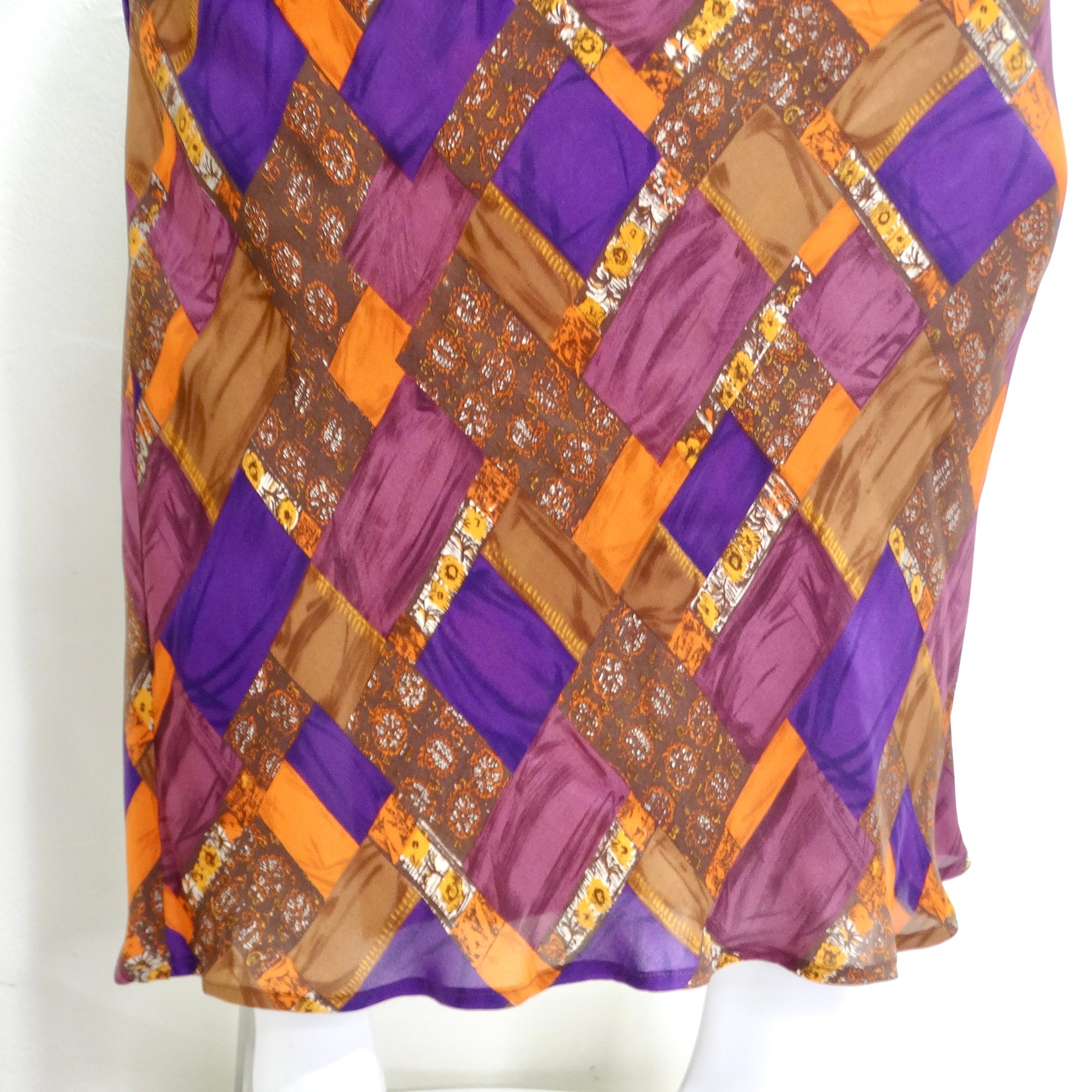 Brown Diane Von Furstenberg Y2K Printed Silk Maxi Skirt For Sale