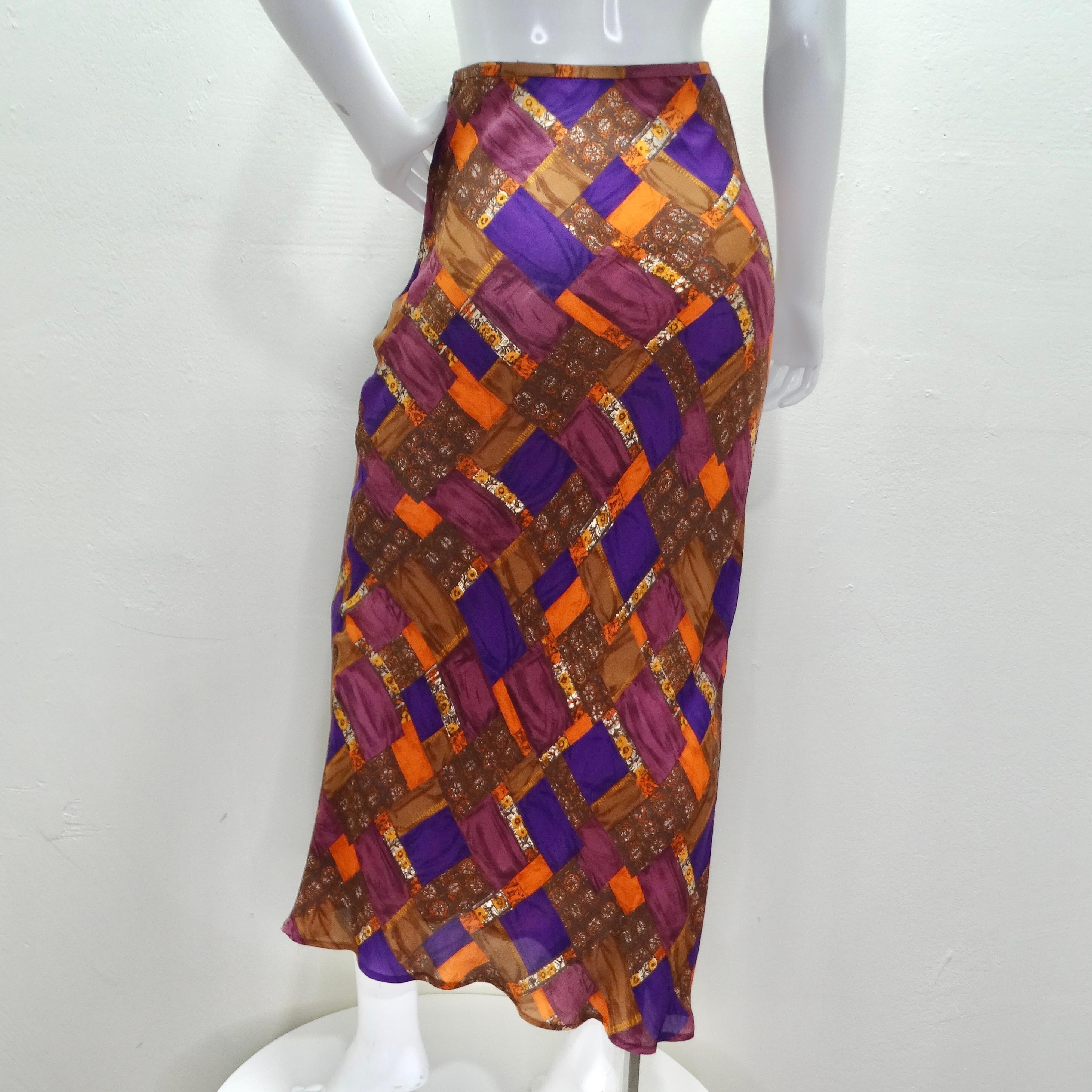 Women's or Men's Diane Von Furstenberg Y2K Printed Silk Maxi Skirt For Sale