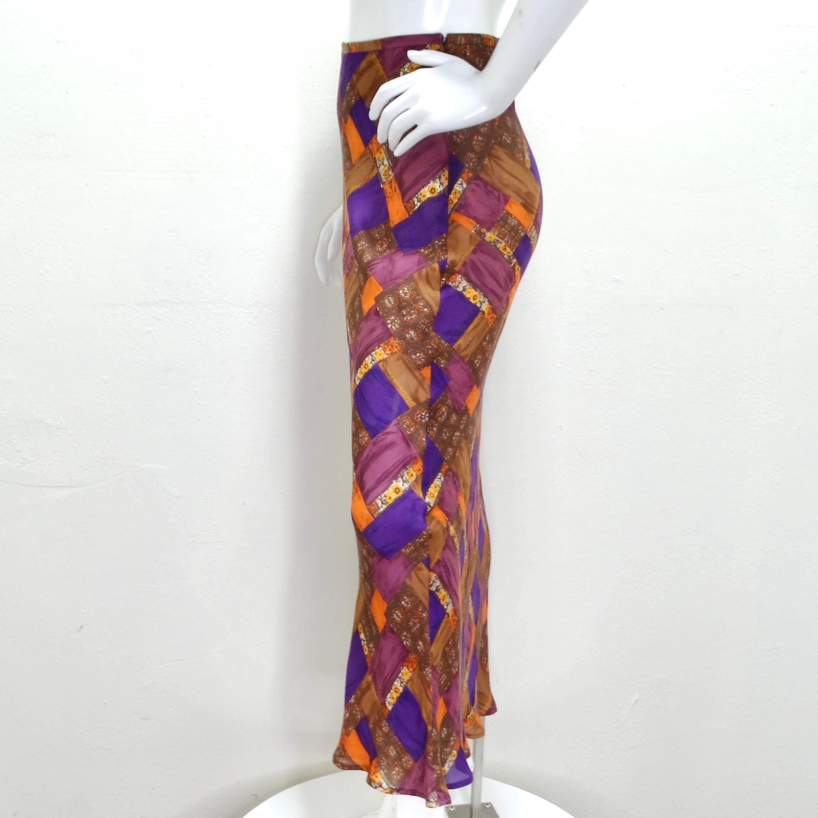 Diane Von Furstenberg Y2K Printed Silk Maxi Skirt For Sale 2