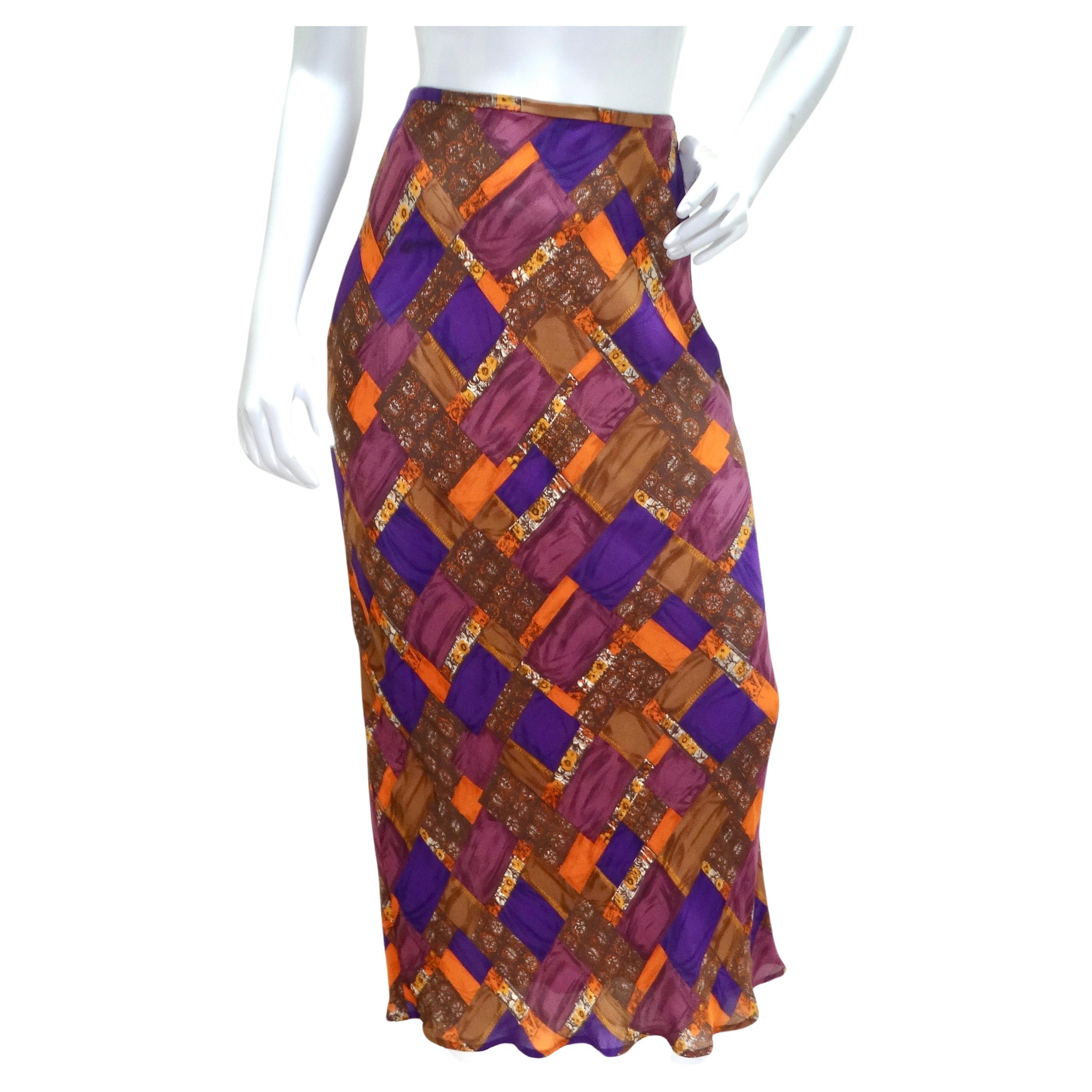 Diane Von Furstenberg Y2K Printed Silk Maxi Skirt For Sale