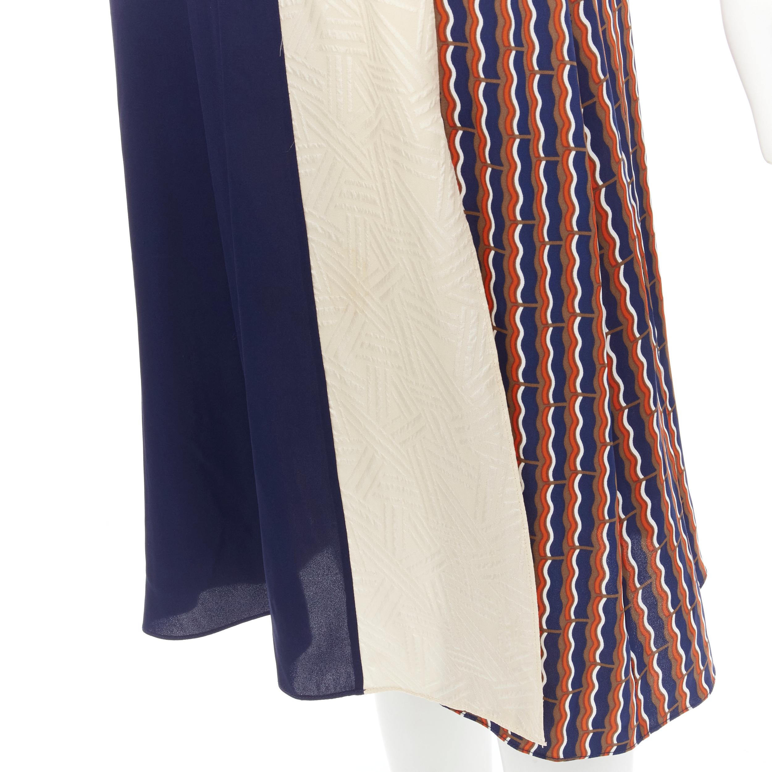 Women's DIANE VON FURSTENBURG orange blue geometric colorblocked summer silk dress US8 M For Sale