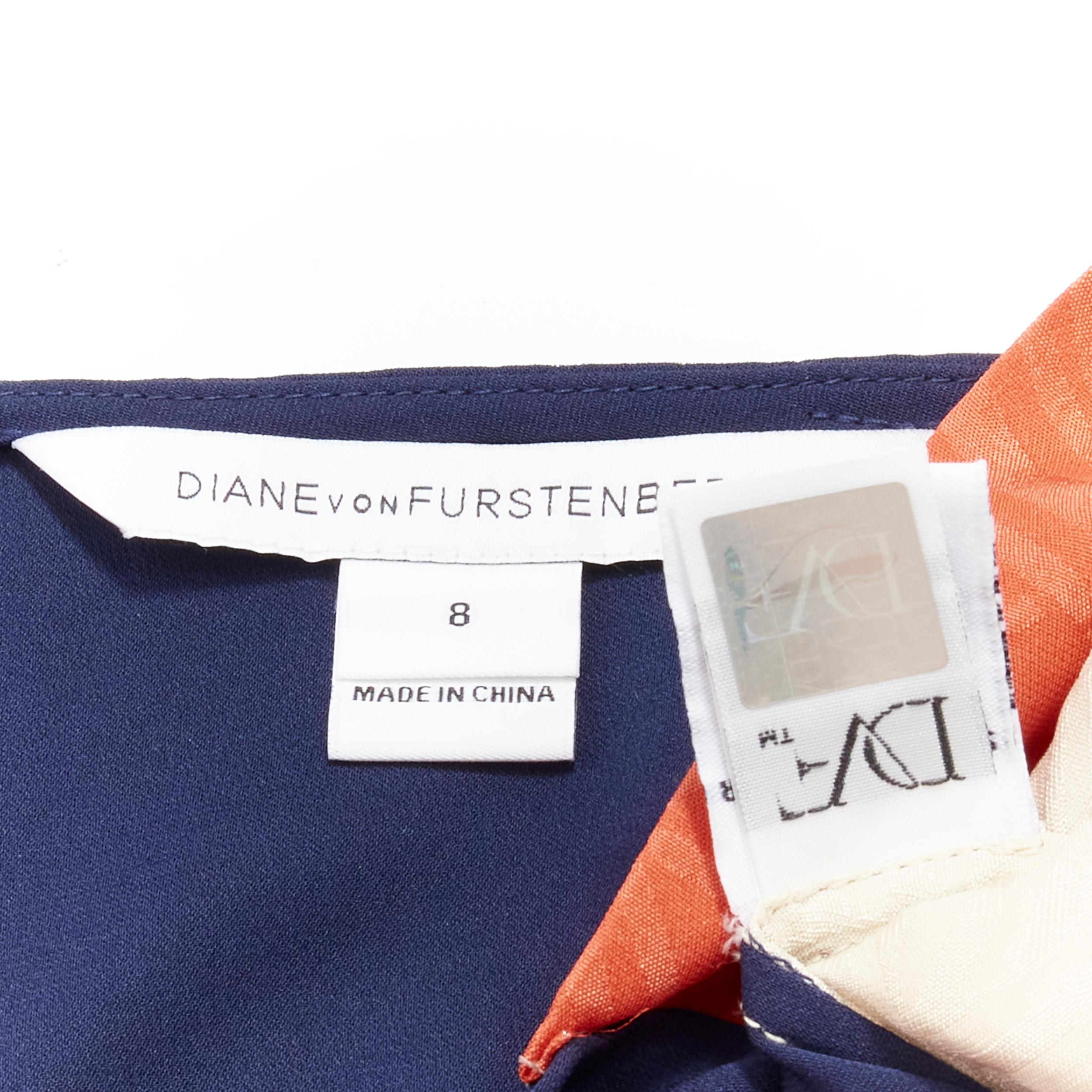 DIANE VON FURSTENBURG orange blue geometric colorblocked summer silk dress US8 M For Sale 1