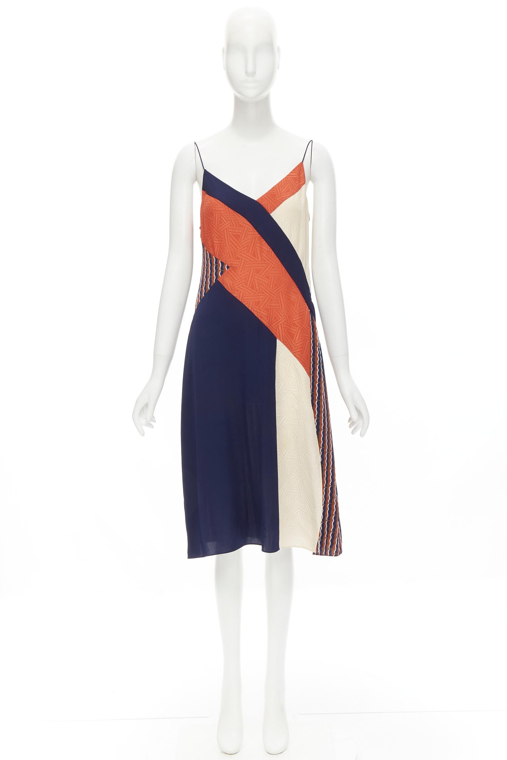 DIANE VON FURSTENBURG orange blue geometric colorblocked summer silk dress US8 M For Sale 2