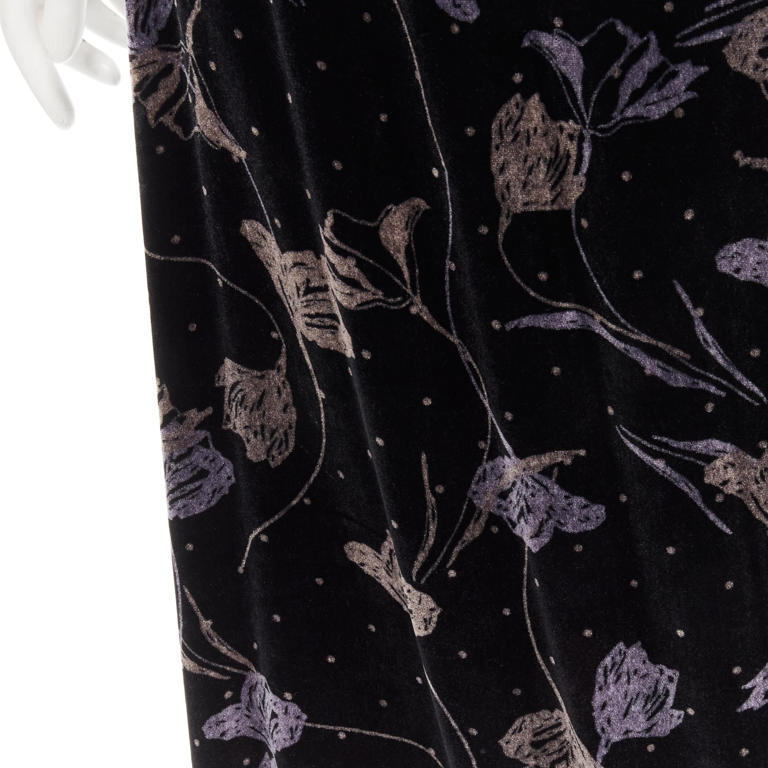 Women's DIANE VON FUSTENBERG black floral print velvet wrap dress robe XS For Sale