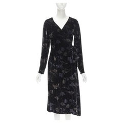 DIANE VON FUSTENBERG vestido envolvente de terciopelo con estampado floral negro XS