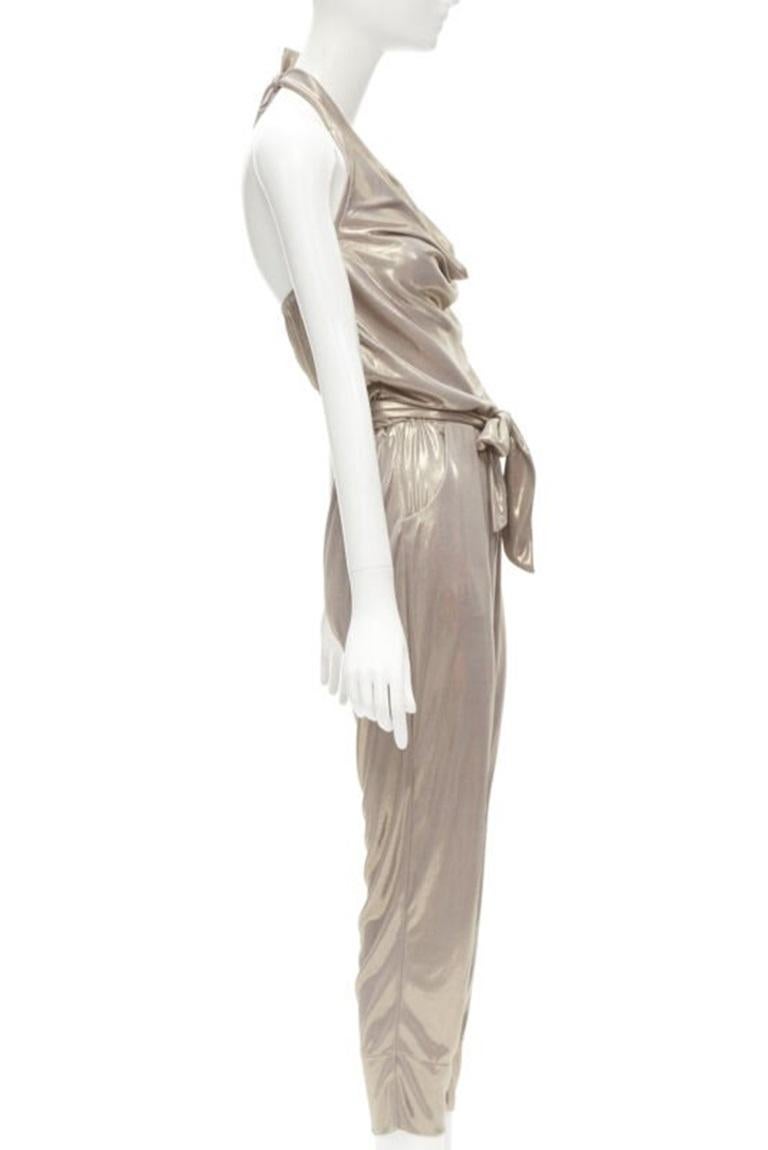 DIANE VON FUSTENBERG Carolette liquid metal gold halter backless jumpsuit S In Excellent Condition For Sale In Hong Kong, NT